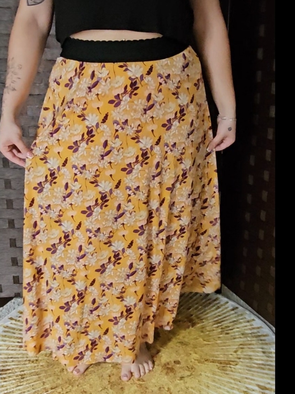 Floral Maxi Skirt - Mustard Yellow
